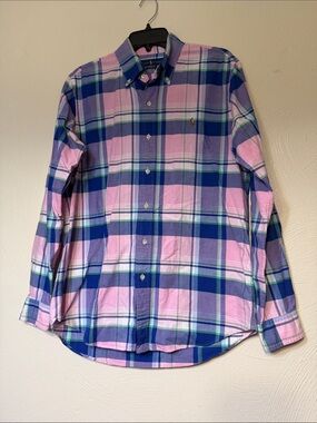 Ralph Lauren Button Down Mens Medium Pre-Owned Shirt Pink Green Plaid Pony Logo